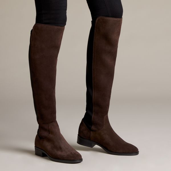 Clarks Womens Pure Caddy Knee High Boots Dark Brown | UK-8239517